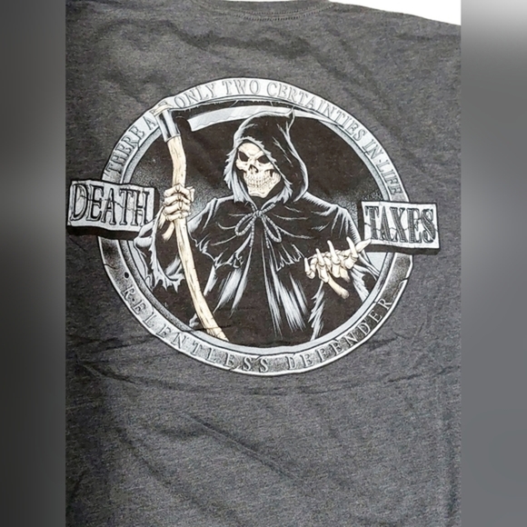 ⭐️5/$25 Death and Taxes Relentless Defender T Shirt‎ 2XL - Picture 4 of 5